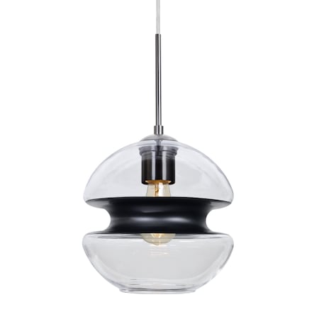 Besa Lighting Hula 8 Cord Pendant, Clear/Black, Satin Nickel Finish, 1x7W LED Edison 1JT-HULA8BK-EDIL-SN